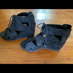 Eileen Fisher Dibs Lace-up Wedge Sandal, Black